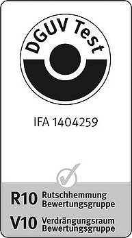 [Translate to EN:] IFA-Prüfbescheinigung 1404259 für Graepel-Star, Aluminium pulverbeschichtet, R10, V10